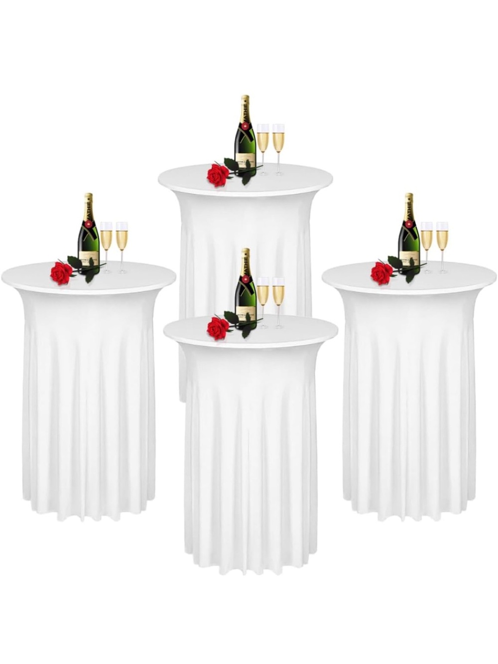 Set of 4 White Spandex Cocktail Table Covers for wedding